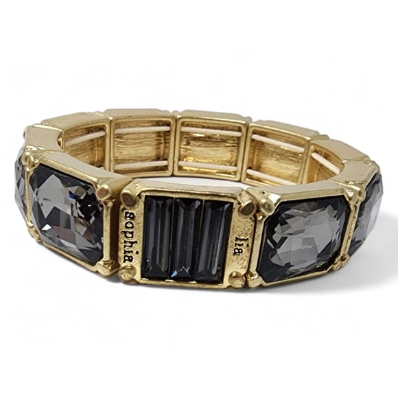 Lia Sophia Matte Gold Stretch Bracelet Versailles w/ smoke grey Cut Crystals - Picture 4 of 7